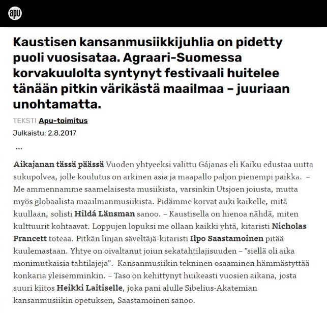 Apu (Finland), 2.8.2017