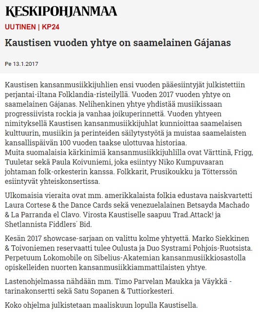 Keskipohjanmaa (Finland), 13.1.2017