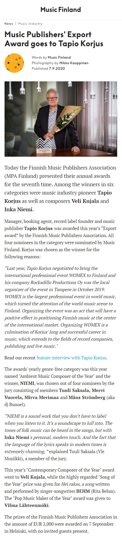 Music Finland (Finland), 7.9.2020