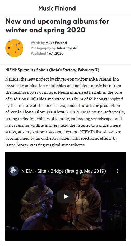 Music Finland (Finland), 16.1.2020