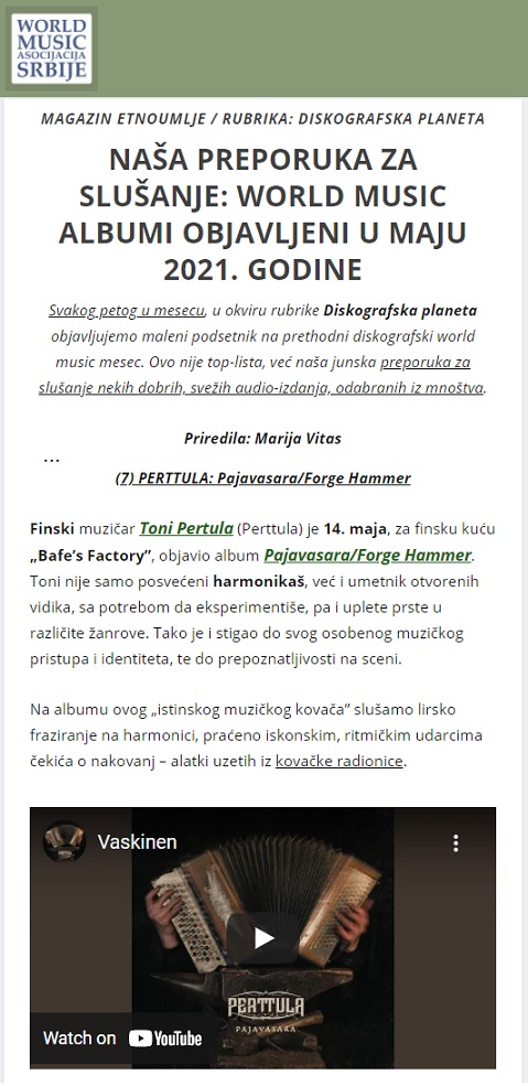 Magazin Etnoumlje, Diskografska Planeta (Serbia), 5.6.2021