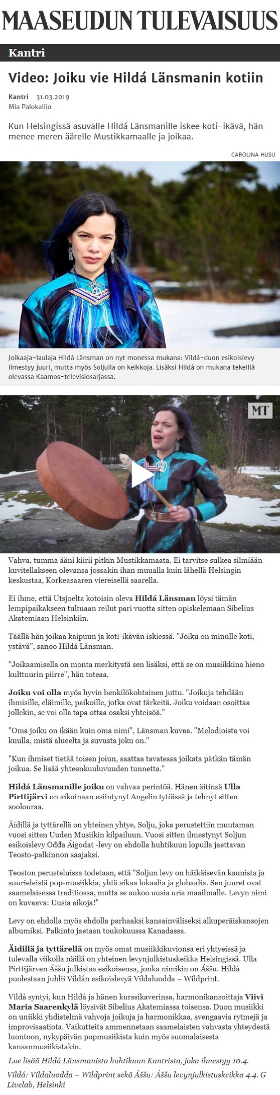 Maaseudun tulevaisuus, Kantri (Finland), 31.3.2019