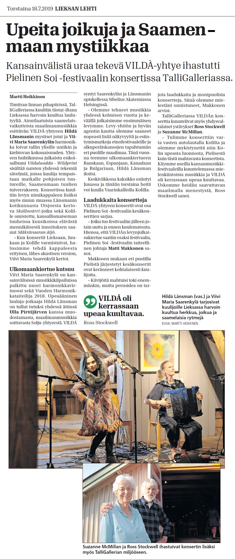 Lieksan lehti (Finland), 18.7.2019