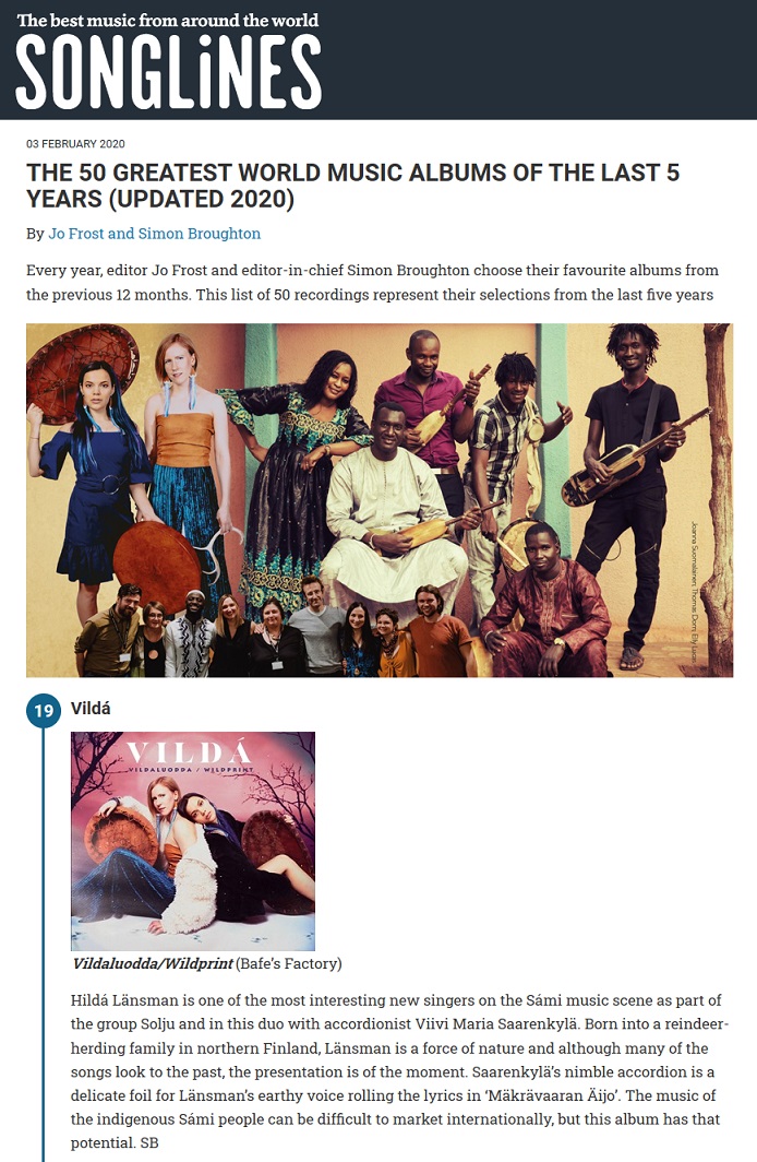 Songlines, The 50 Greatest World Music Albums of the last 5 Years (UK), 3.2.2020