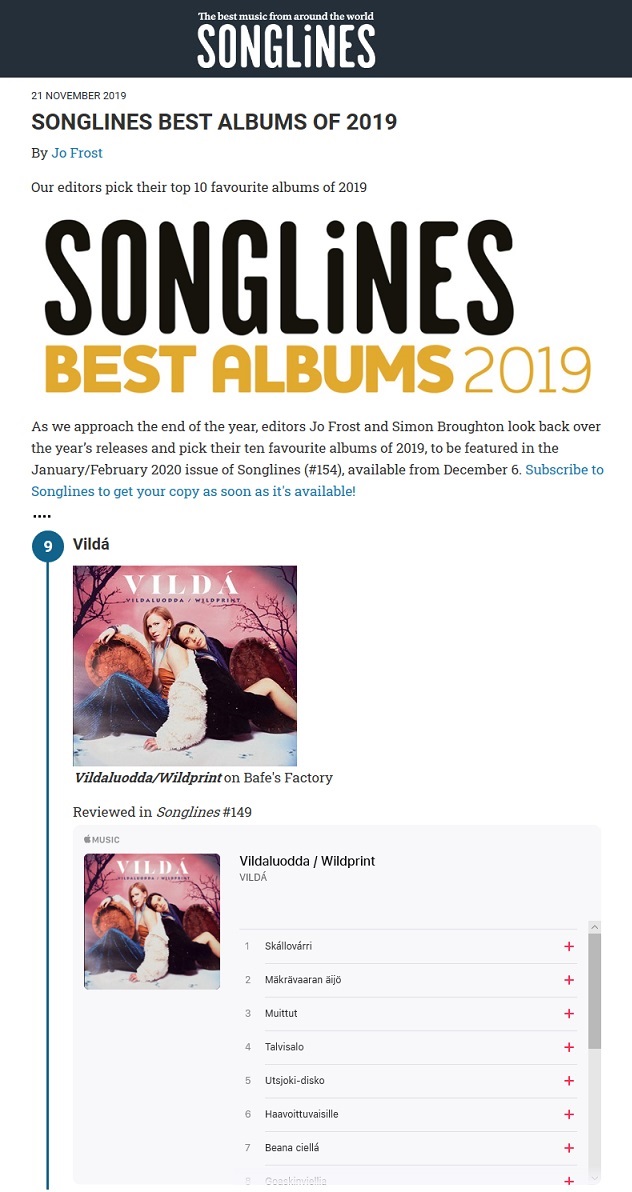 Songlines, Best Albums of 2019 (UK), 21.11.2019