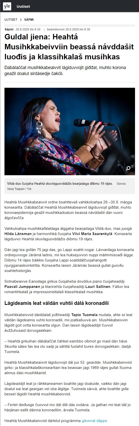 Yle Sápmi (Finland), 28.8.2020