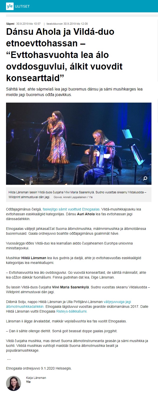 Yle Sápmi (Finland), 30.9.2019